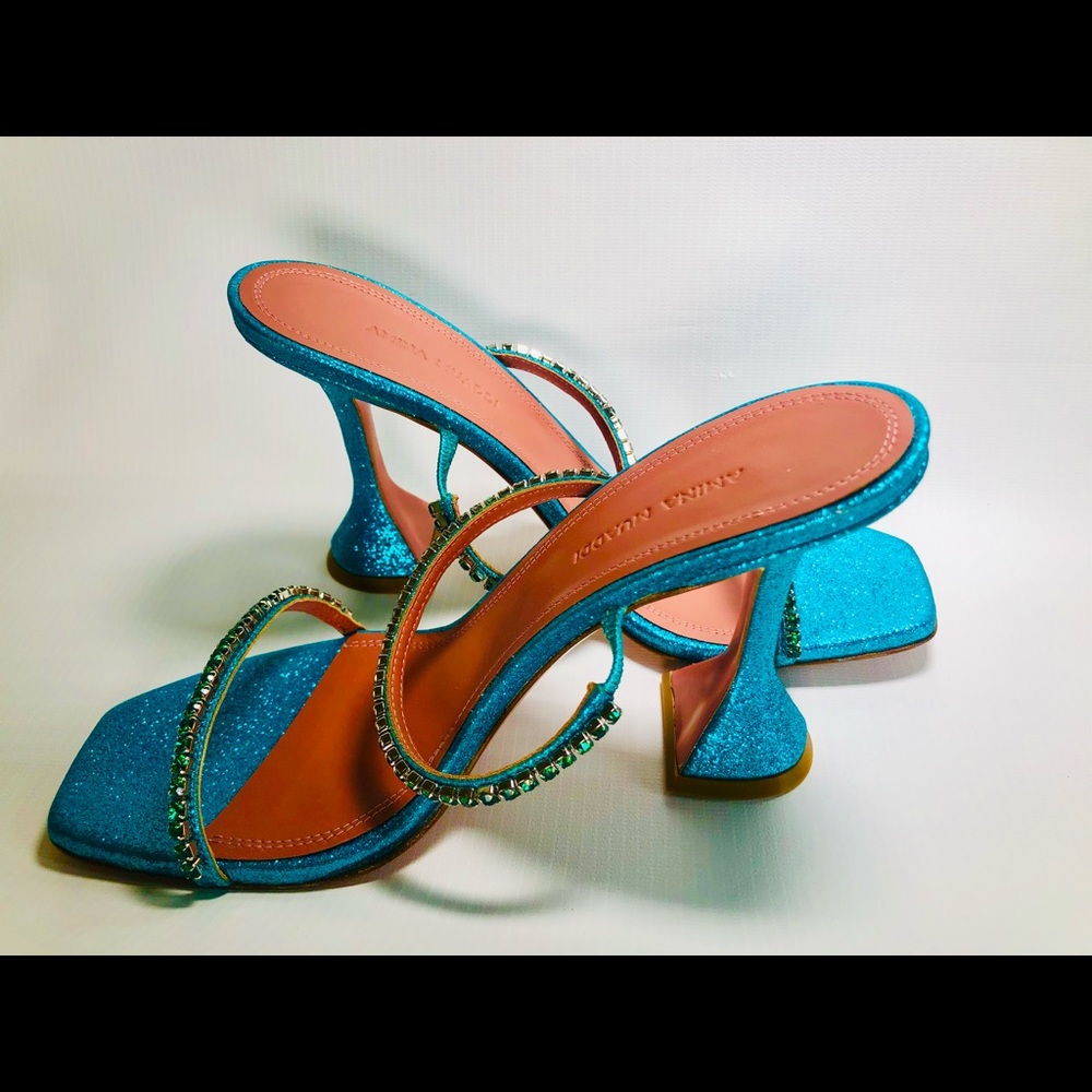 Amina Muaddi- Gilda Crystal Sandals- Mermaid 8